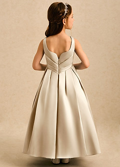 Azazie Audrey Flower Girl Dresses Champagne A-Line Pleated Matte Satin Dress image2