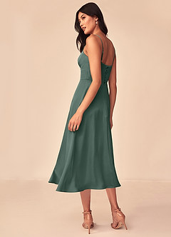 Azazie Dottie Final Sale Agave A-Line Stretch Satin Dress image5