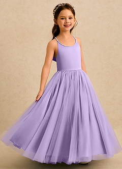 Azazie Aurora Robe Demoiselle D'honneur Fillette Robe Trapèze en Tulle Arc Lilas image2