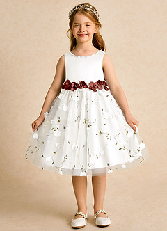 Azazie Starri Flower Girl Dresses Ivory Auburn Ball-Gown Beaded Matte Satin Dress image1