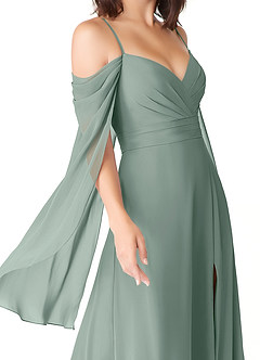 Azazie Cienna Robes de demoiselle d'honneur Robe Trapèze en Mousseline de soie Manches longues Sauge D'argent image6