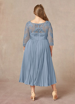 Azazie Tutu Mother of the Bride Dresses Dusty Blue A-Line Boatneck Lace Chiffon Dress image8