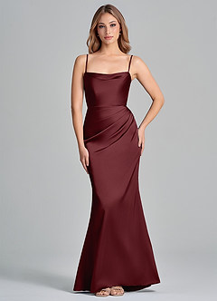 Azazie Olea 신부 들러리 드레스 인어 스트랩리스 스트레치 새틴 바닥 길이 드레스 image6