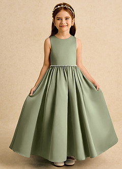 Azazie Daisies Flower Girl Dresses Pistachio Ball-Gown Bow Matte Satin Dress image5
