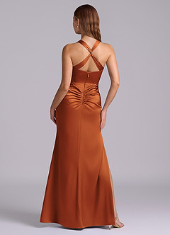 Azazie Amelie Bridesmaid Dresses Cinnamon A-Line Pleated Stretch Satin Dress image7