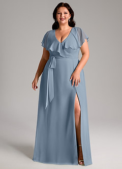 Azazie Lainey Bridesmaid Dresses Dusty Blue A-Line with Pockets Chiffon Dress image10