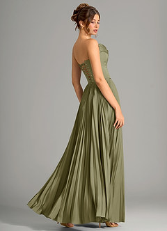 Azazie Saedra Robes de demoiselle d'honneur Robe Trapèze en Satin extensible Corset Pistache image2