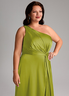 Azazie Brooke Robes de demoiselle d'honneur Robe Trapèze en Satin extensible Une épaule Citronnelle image14