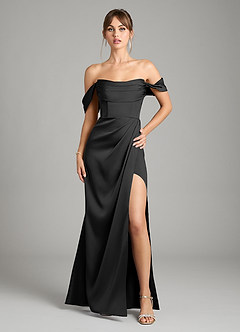 Azazie Johana Bridesmaid Dresses Black Mermaid Off the Shoulder Stretch Satin Convertible Dress image1