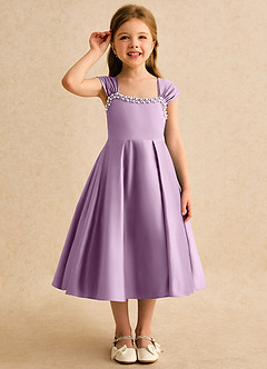 Azazie Yosemite Flower Girl Dresses Wisteria Ball-Gown Sweetheart Neckline Matte Satin Dress image5