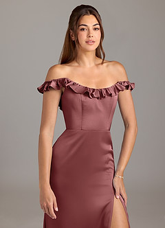 Azazie Callie Bridesmaid Dresses Amethyst A-Line Ruched Stretch Satin Convertible Dress image8