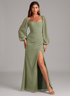 Azazie Brixley Bridesmaid Dresses Pistachio Mermaid Long Sleeve Chiffon Dress image4