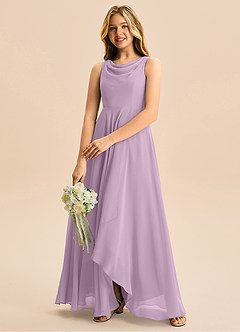 Azazie Mannie Junior Robe Trapèze en Mousseline de soie Plissée Glycine image5