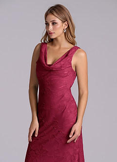 Azazie Rylina Bridesmaid Dresses Burgundy Mermaid Floral Burnout Dress image6