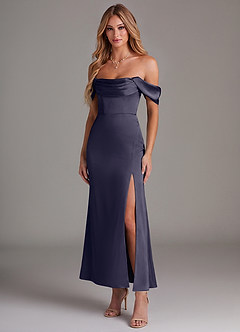 Azazie Saige Bridesmaid Dresses Stormy Mermaid Off the Shoulder Stretch Satin Dress image1