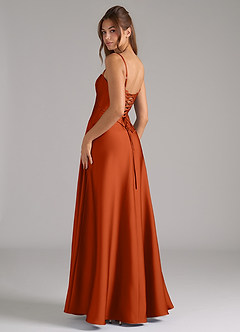 Azazie Valentine Brautjungfernkleider A-Linie Korsett Stretch-Satin Kleid Gebranntes Orange image2