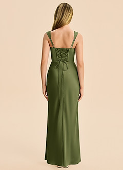 Azazie Lula Junior Robe Fourreau en Satin extensible Plissé Olive image2