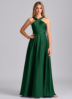 Azazie Dixie Robes de demoiselle d'honneur Robe Trapèze en Satin extensible Plissée Vert Foncé image3