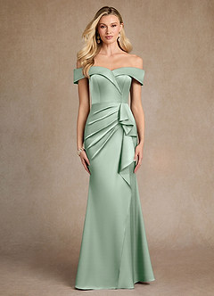 Azazie Laredo Mère de la mariée Robes Robe Sirène en Satin extensible Épaule décolletée Agave image1