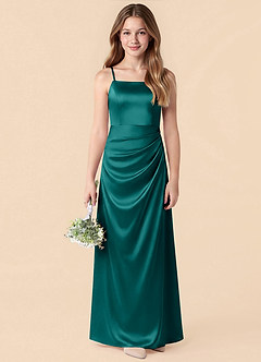 Azazie Renna Junior Peacock Mermaid Pleated Stretch Satin Dress image1