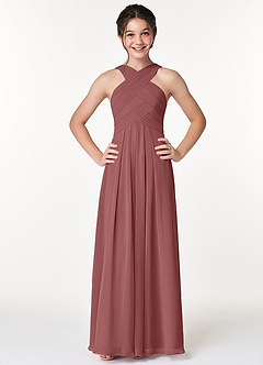 Azazie Kaleigh Junior Agave A-Line Pleated Chiffon Dress image1