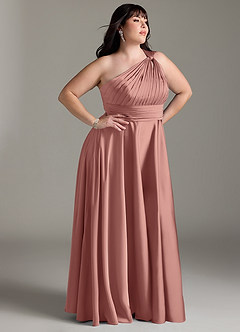 Azazie Charlize Robes de demoiselle d'honneur Robe Trapèze en Satin extensible Ue épaule Rosette image12