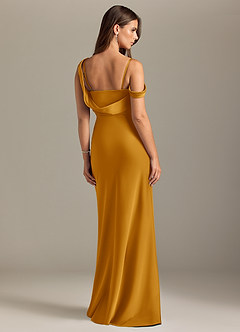 Azazie Madelyn Bridesmaid Dresses Butterscotch Mermaid Off the Shoulder Stretch Satin Convertible Dress image2