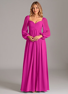 Azazie Alia Jurken voor bruidsmeisjes Jurk van Chiffon met A-Lijn Lange mouw Fuchsia image6