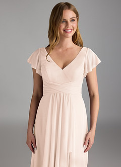Azazie Omari Bridesmaid Dresses Blushing Pink A-Line Mesh Dress image3