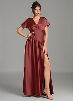 Azazie Alysse Robes de demoiselle d'honneur Robe Trapèze en Satin extensible Terracotta image3