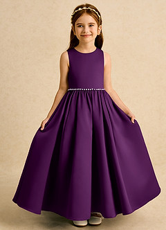 Azazie Daisies Abiti da Ragazza di Fiori Abito Principessa in Raso Opaco Fiocco Uva image5