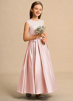 Azazie Candy Girl Flower Girl Dresses Blushing Pink Ball-Gown Bow Matte Satin Dress image5