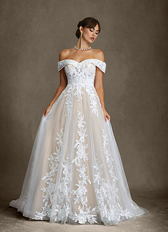 Azazie Becca Wedding Dresses Diamond White Champagne A-Line Sweetheart Neckline Tulle Dress image3