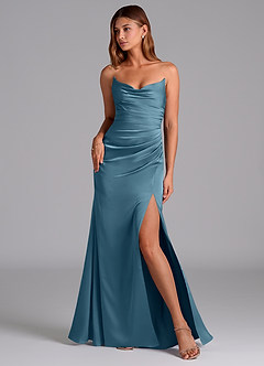 Azazie Claudelle Robes de demoiselle d'honneur Robe Sirène en Satin extensible Sans bretelle Bermude image1