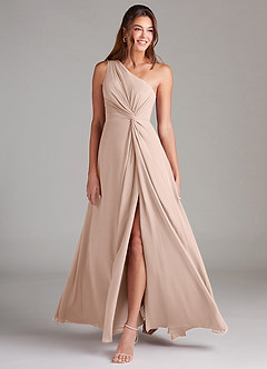 Azazie Brooke Brautjungfernkleider A-Linie One-Shoulder Chiffon Kleid Englisches Rosa image3