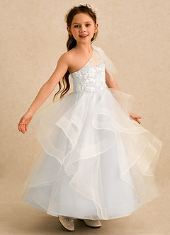 Azazie Zoey Robe Demoiselle D'honneur Fillette Robe Princesse en Tulle Dentelle Ivoire image1