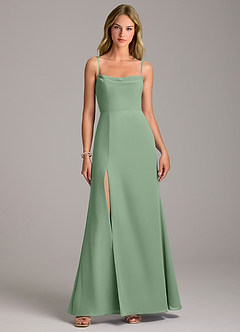 Azazie Tahlia Bridesmaid Dresses Matcha A-Line with Belt Chiffon Dress image4