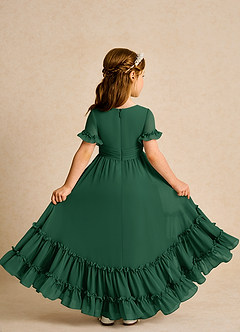 Azazie Kass Flower Girl Dresses Dark Green A-Line Pleated Chiffon Dress image3