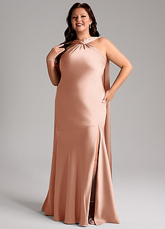 Azazie Kinsley Bridesmaid Dresses Rose Gold Mermaid Side Slit Stretch Satin Dress image11