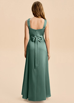 Azazie Kiki Junior Eucalyptus A-Line Bow Stretch Satin Dress image2