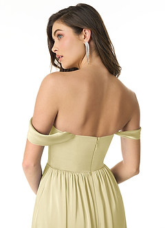 Azazie Morana Vestidos de damas de honor Vestido de Sorbete De Limón de Satén Elástico de Corte en A Convertible con Vestidos sin tirantes image7