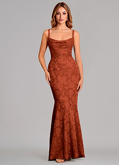 Azazie Aubrey 신부 들러리 드레스 인어 절하다 플로럴 번아웃 바닥 길이 드레스 image1