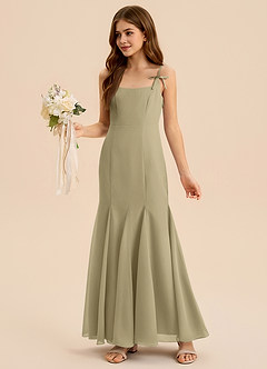 Azazie Evey Junior Vestido de Musgo Verde de Gasa de Corte Sirena con Plisado image4