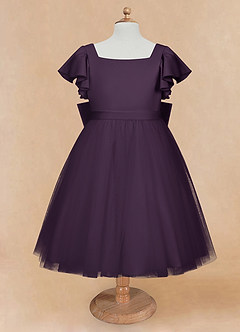 Azazie Kaeya Flower Girl Dresses Plum A-Line Bow Tulle Dress image5