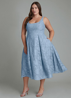 Azazie Amalie Brautjungfernkleider A-Linie Plissee Blumen-Burnout Kleid Puderblau image7