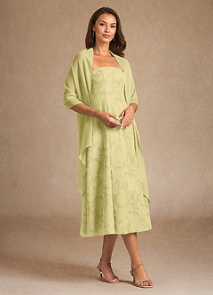 Azazie Lorain vestidos de madre de la novia Vestido de Sorbete De Limón de Devorado Floral de Corte En A con Plisado image4