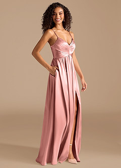 Azazie Alia Bridesmaid Dresses Rosette A-Line Pleated Metallic Satin Dress image5