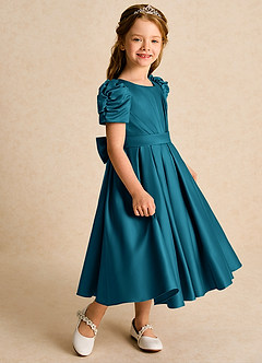 Azazie Miriam Abiti da Ragazza di Fiori Abito Principessa in Raso Opaco Plissettato Blu Inchiostro image6