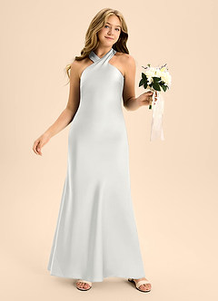 Azazie Doretta Junior White A-Line Pleated Stretch Satin Dress image5