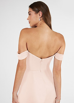 Azazie Kit Bridesmaid Dresses Blushing Pink Mermaid Off the Shoulder Mesh Dress image7